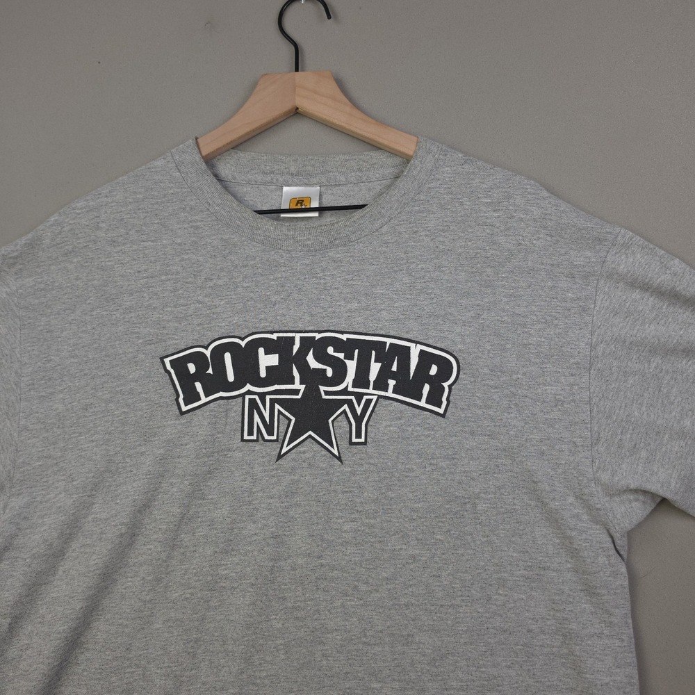 Rockstar Games NY Star Logo GTA Mens L Heather Gray Graphic T Shirt Official Tee